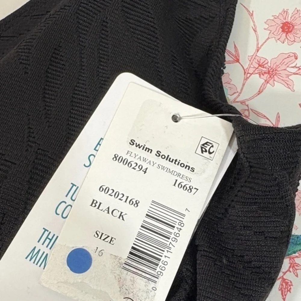 Swim Solutions NWT Black V-Neck Flyaway Women's Tummy-Control Swim swimsuit 16 L - Picture 3 of 12
